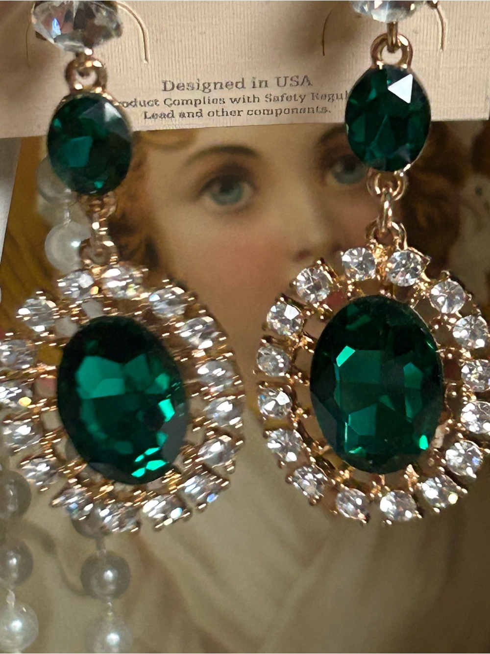 Emerald Green Crystal Drop Earrings - Unbranded